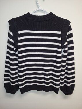 Prettygarden Black & White Striped Ribbed Knit Mock Neck Sweater Small